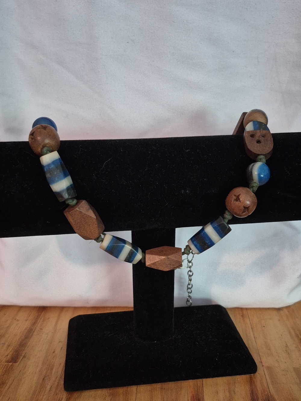 Handmade Blue and Brown Beaded Statement Necklace